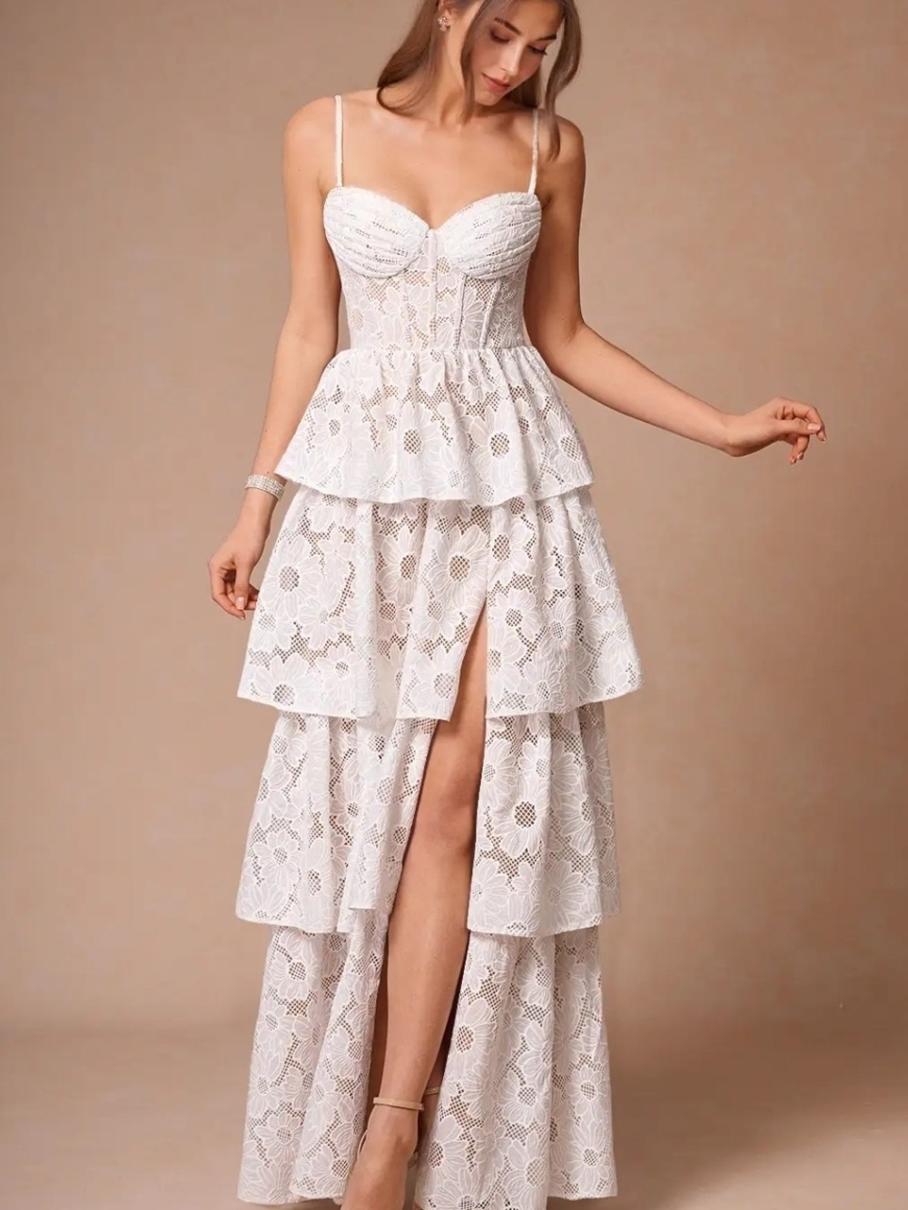 Azazie Galadreal Tiered Lace Bridal Maxi Dress Size 18 Nwt